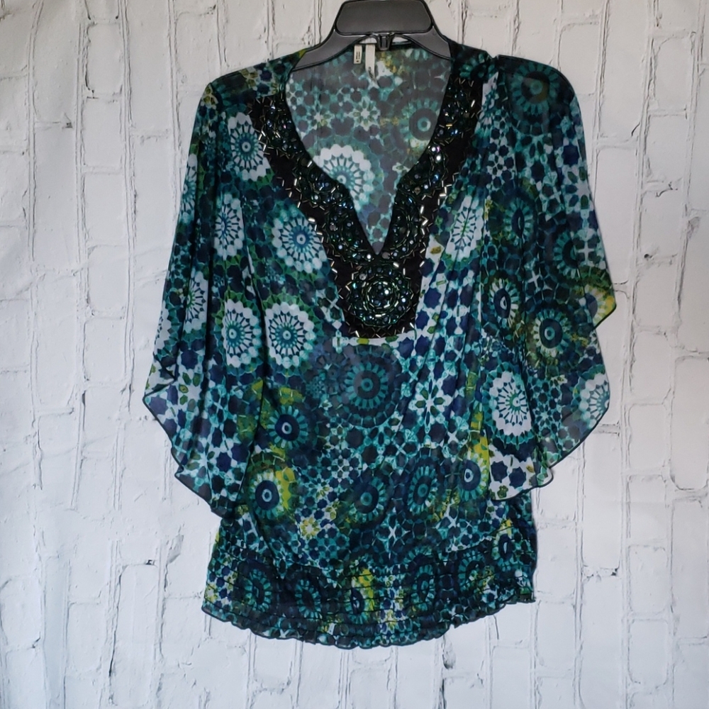 3/4 Sleeve Multi-Color Dressy Blouse